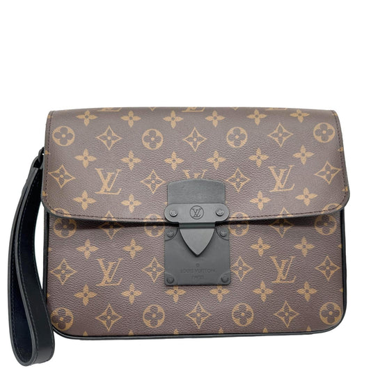 LOUIS VUITTON S Lock A4 Monogram Macassar Pouch Black