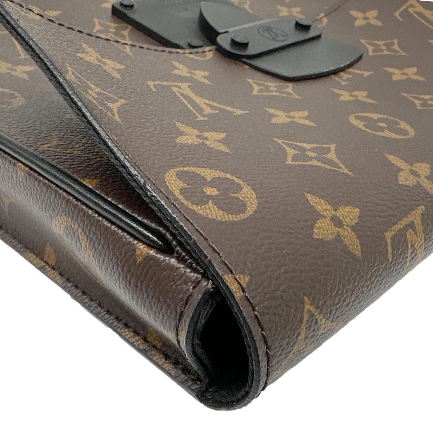 LOUIS VUITTON S Lock A4 Monogram Macassar Pouch Black
