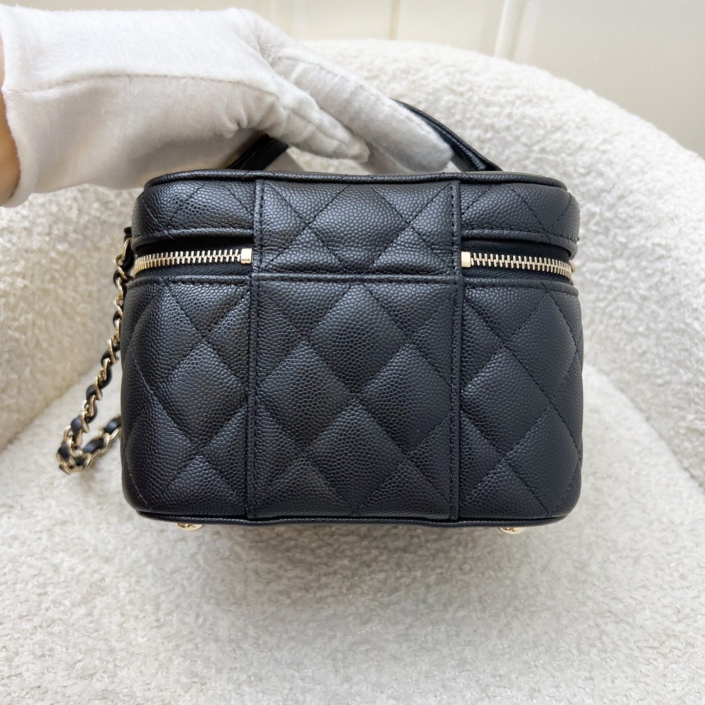 Chanel 22S Top Handle Vanity Case with Chain in Black Caviar LGHW Handbag