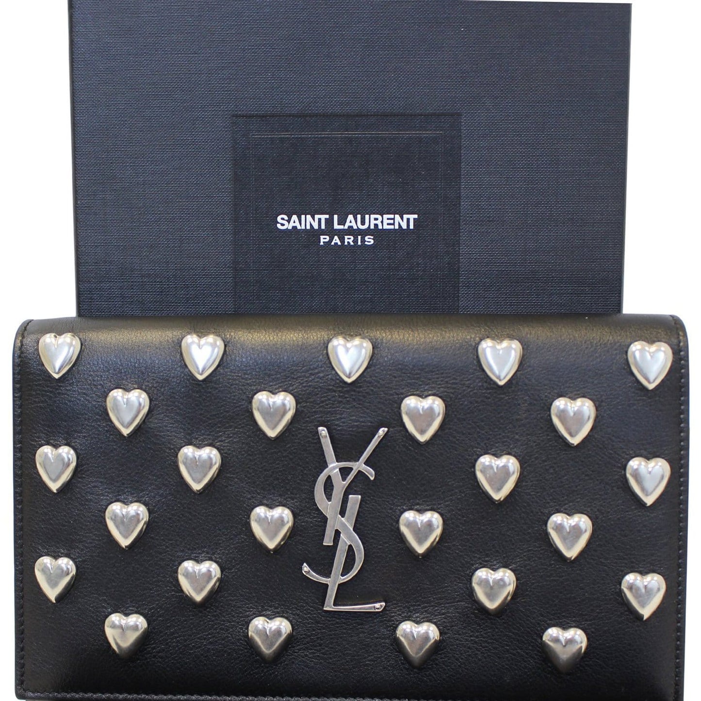 SAINT LAURENT Kate Studded Black Leather Chain Clutch Crossbody Bag