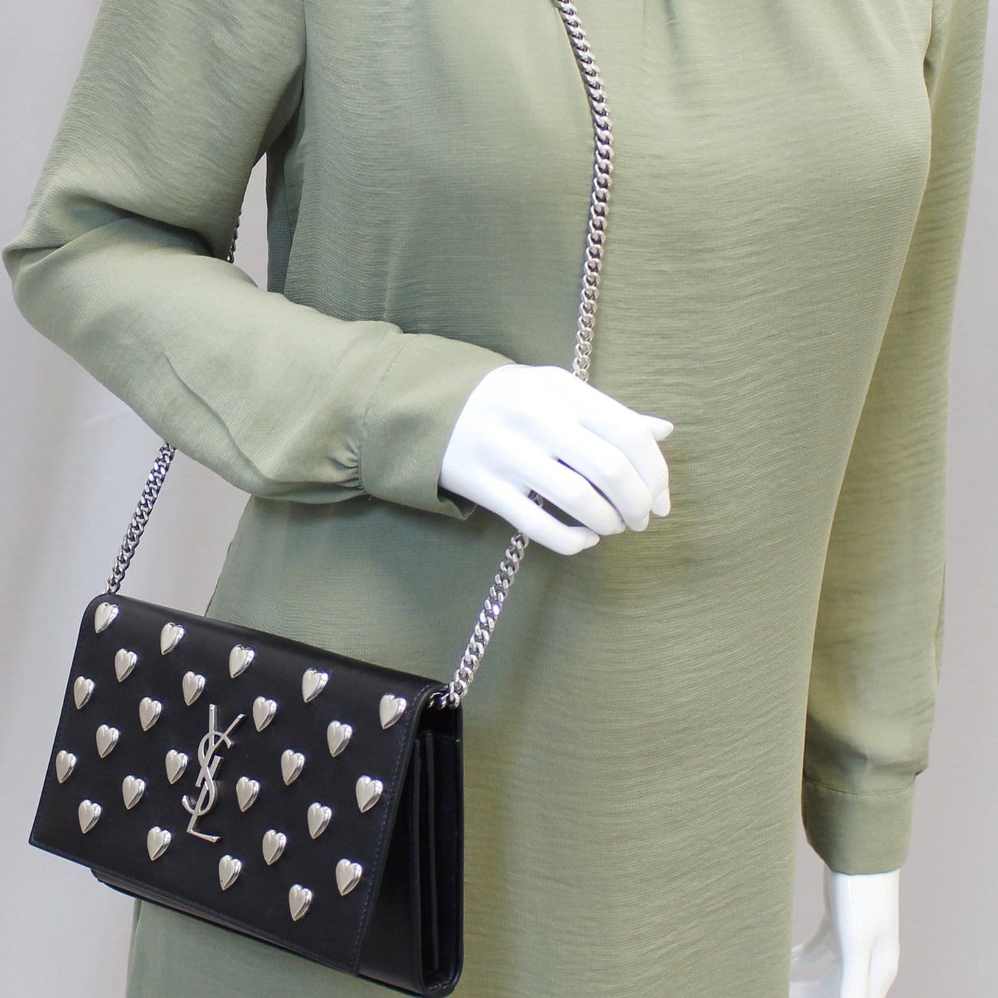 SAINT LAURENT Kate Studded Black Leather Chain Clutch Crossbody Bag