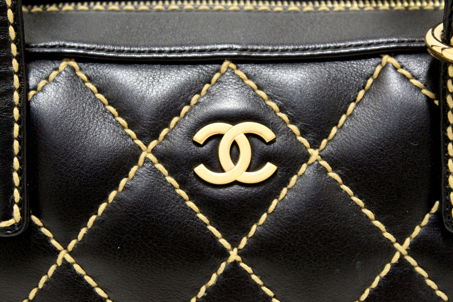 Chanel Black Calfskin Leather Contrast Stitch Surpique Bowler Bag