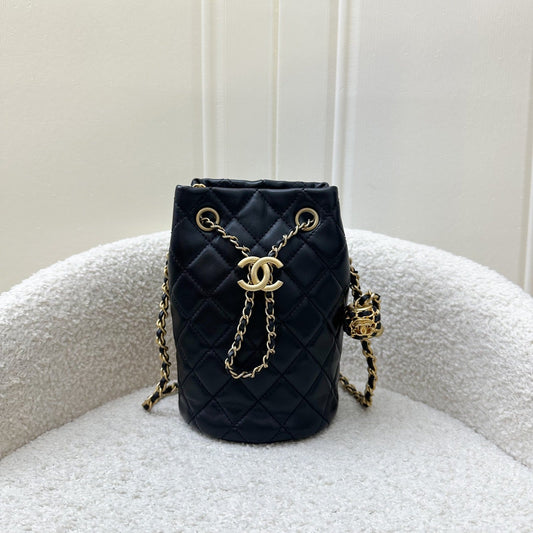 Chanel New Pearl Crush Bucket Bag in 22S Black Lambskin AGHW