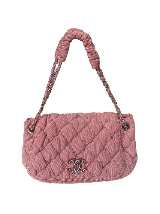 Chanel Nylon Bubble Striped Quilt Accordion Flap Bag Red White