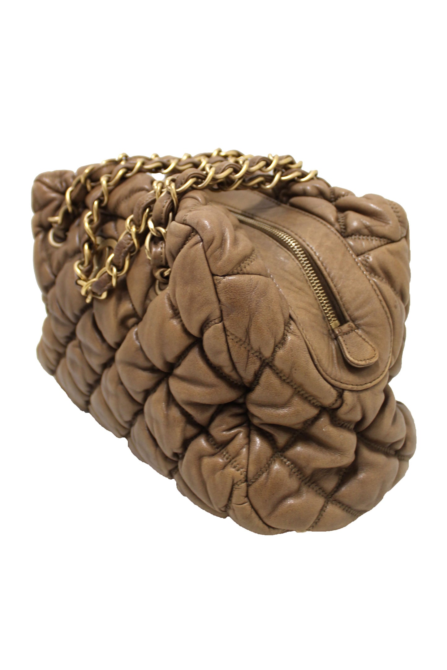 Chanel Beige Bubble Quilted Lambskin Leather Bowler Bag