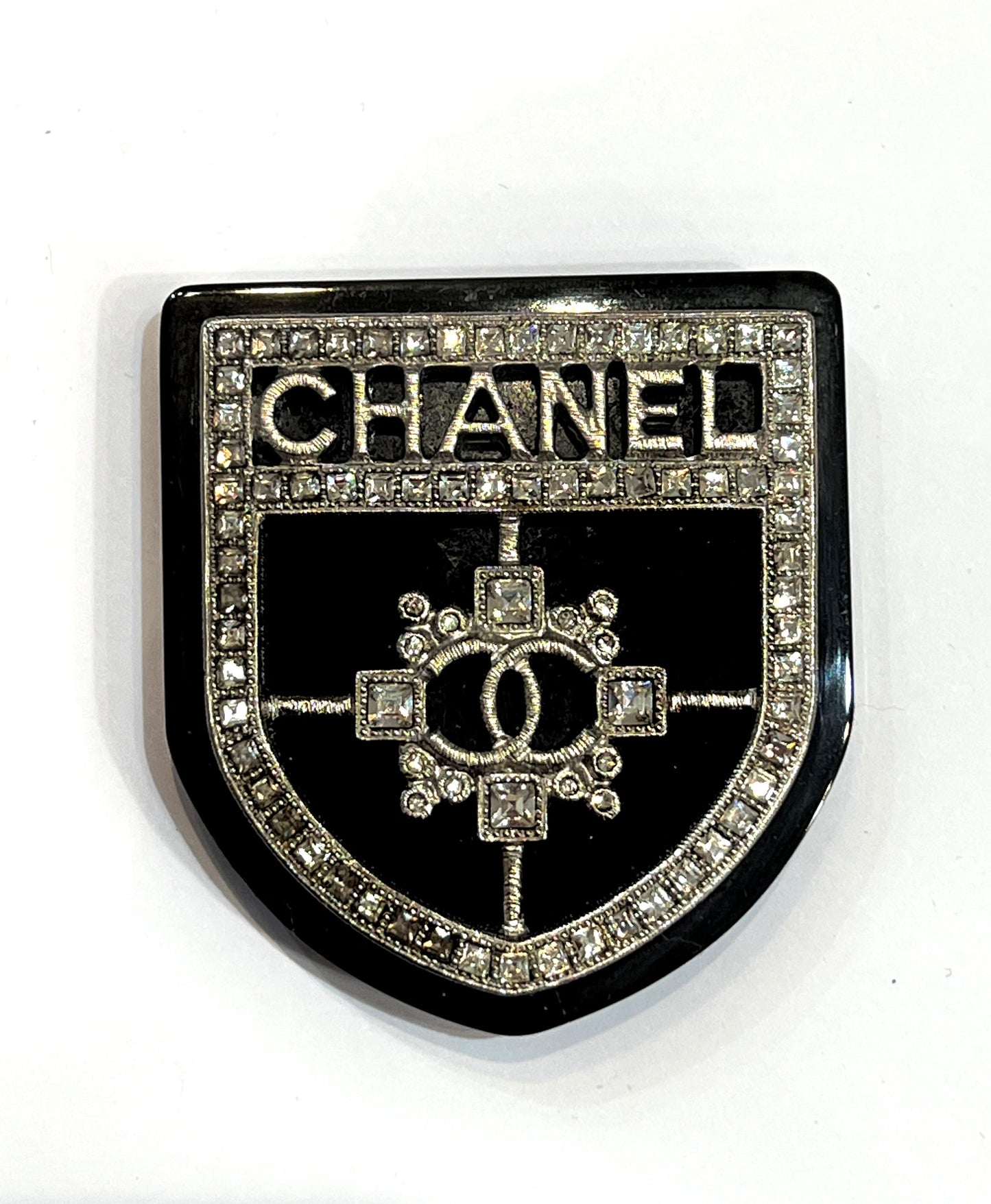 CHANEL CC Crystal Crest Shield Armor Brooch Handbag