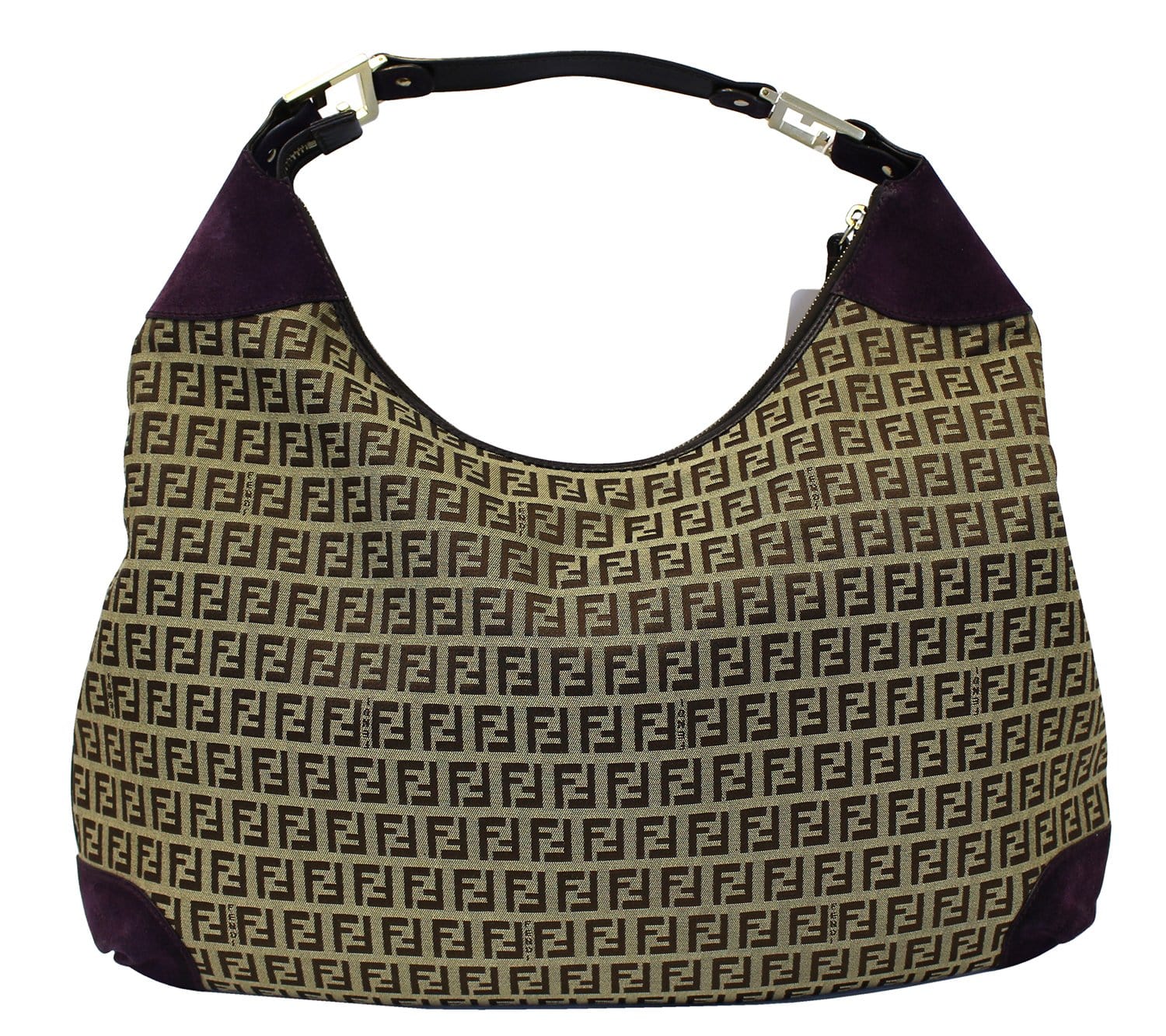 FENDI FF Leather Brown Bucket Shoulder Bag