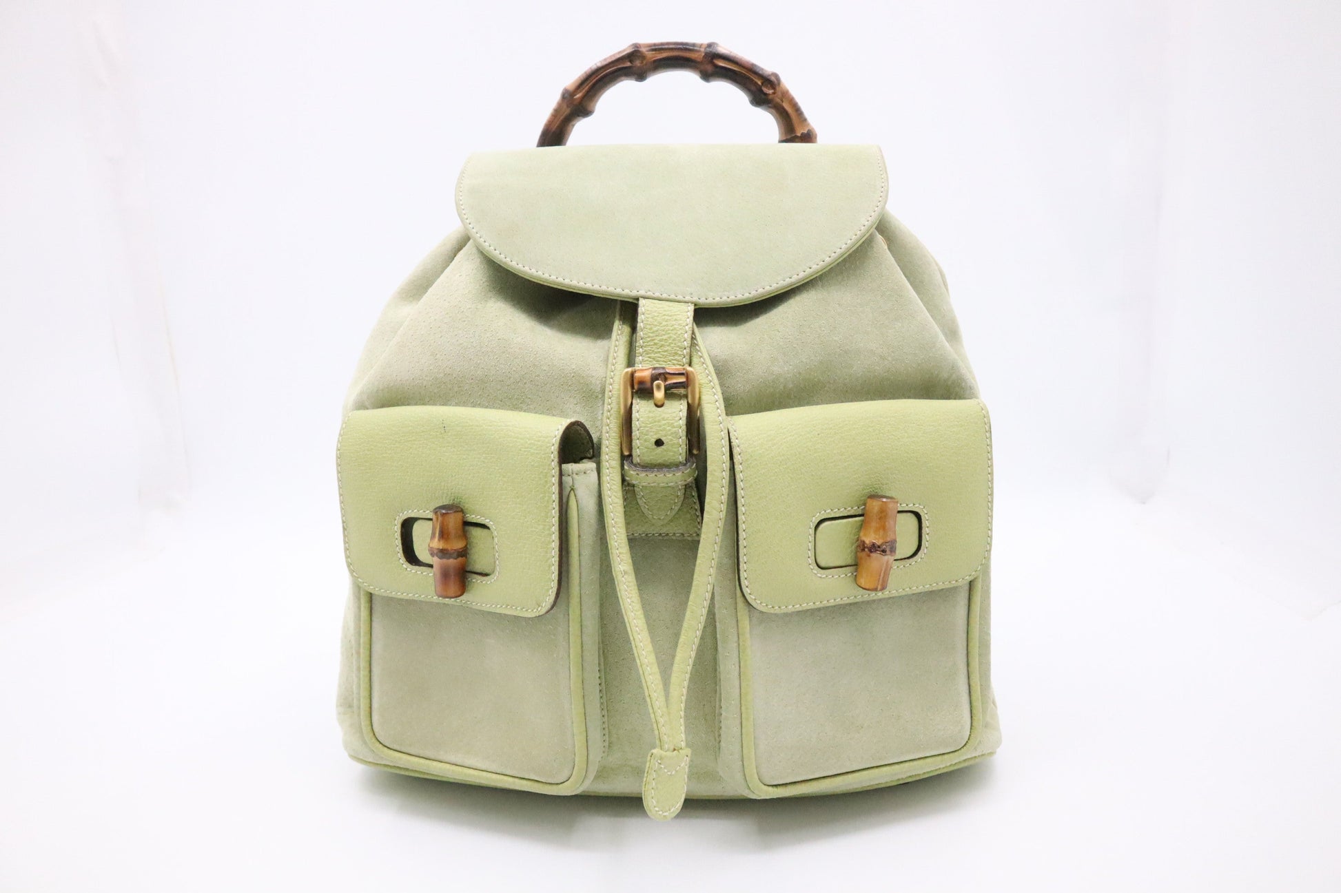 Gucci Bamboo Backpack in Pale Green Suede