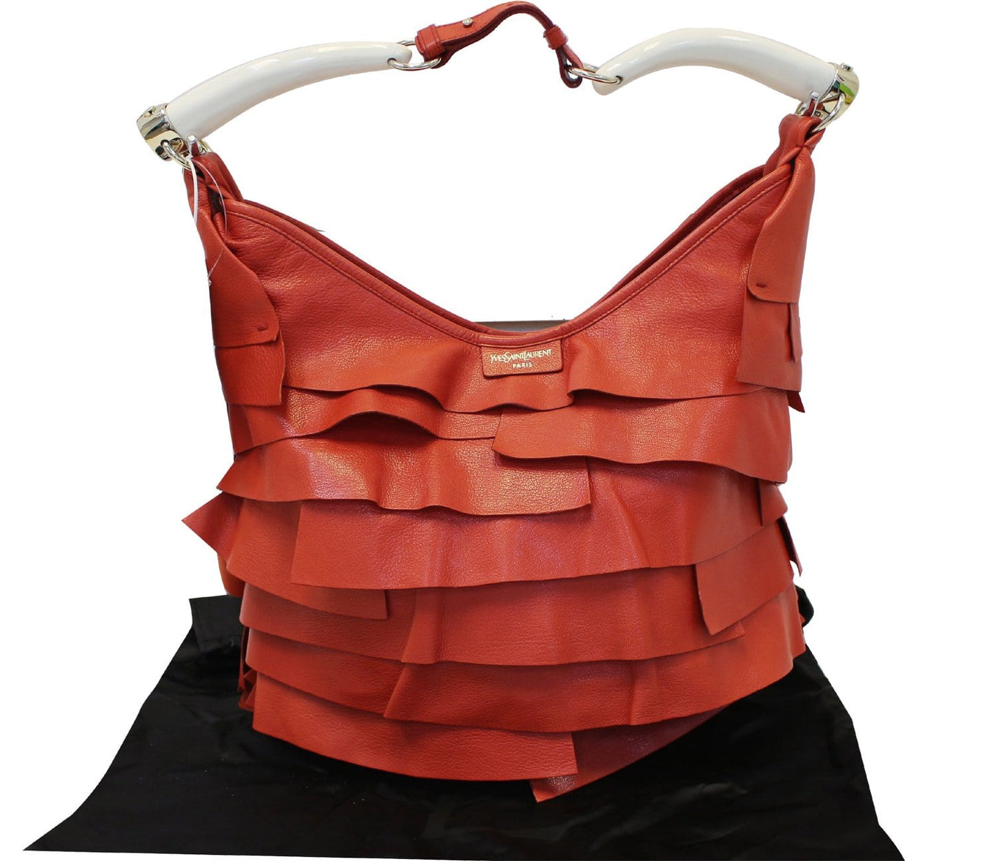 SAINT LAURENT Red Leather St. Tropez Horn Bag - Final Call