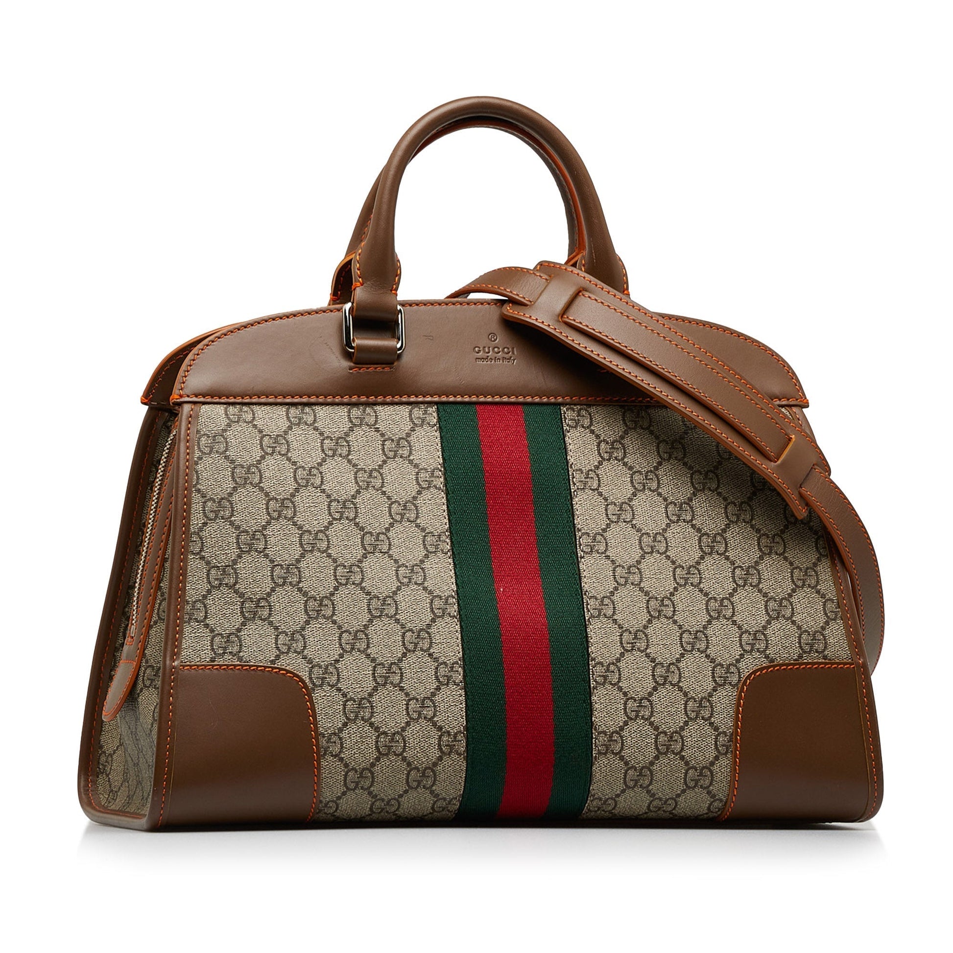 Gucci GG Supreme Brown Leather Canvas Tote Style 1