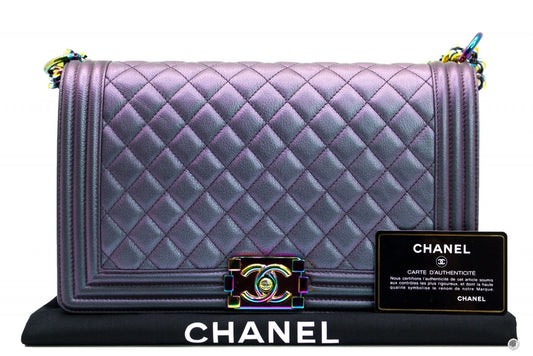 Chanel Boy Rainbow Iridescent Purple Calfskin New Medium Shoulder Bags
