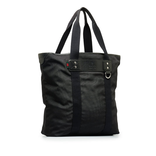 Gucci Web Black Leather Nylon Tote Style 2