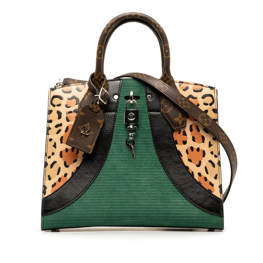 Green Louis Vuitton Monogram Leopard Print Calfskin Corduroy City Steamer PM Satchel Crossbody