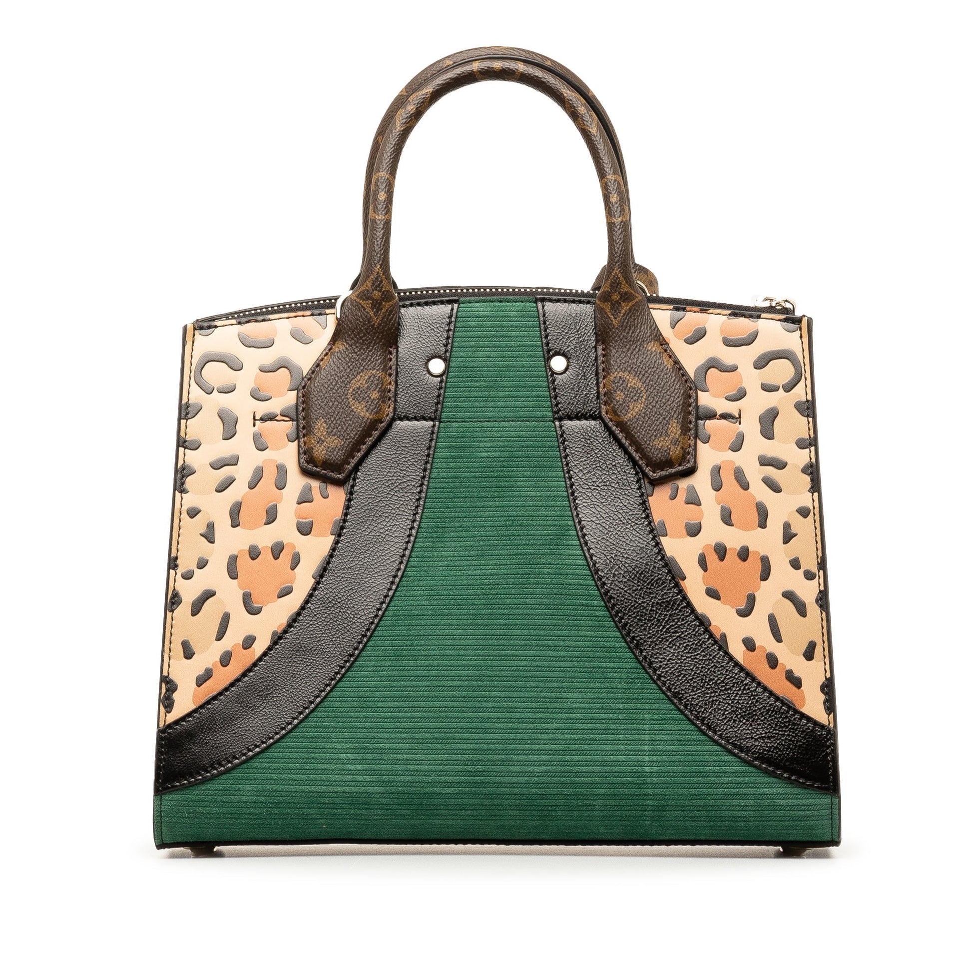 Green Louis Vuitton Monogram Leopard Print Calfskin Corduroy City Steamer PM Satchel Crossbody