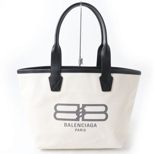 BALENCIAGA Tote Bag 692068 Canvas, Leather White x black Jumbo Small Tote Bag Women