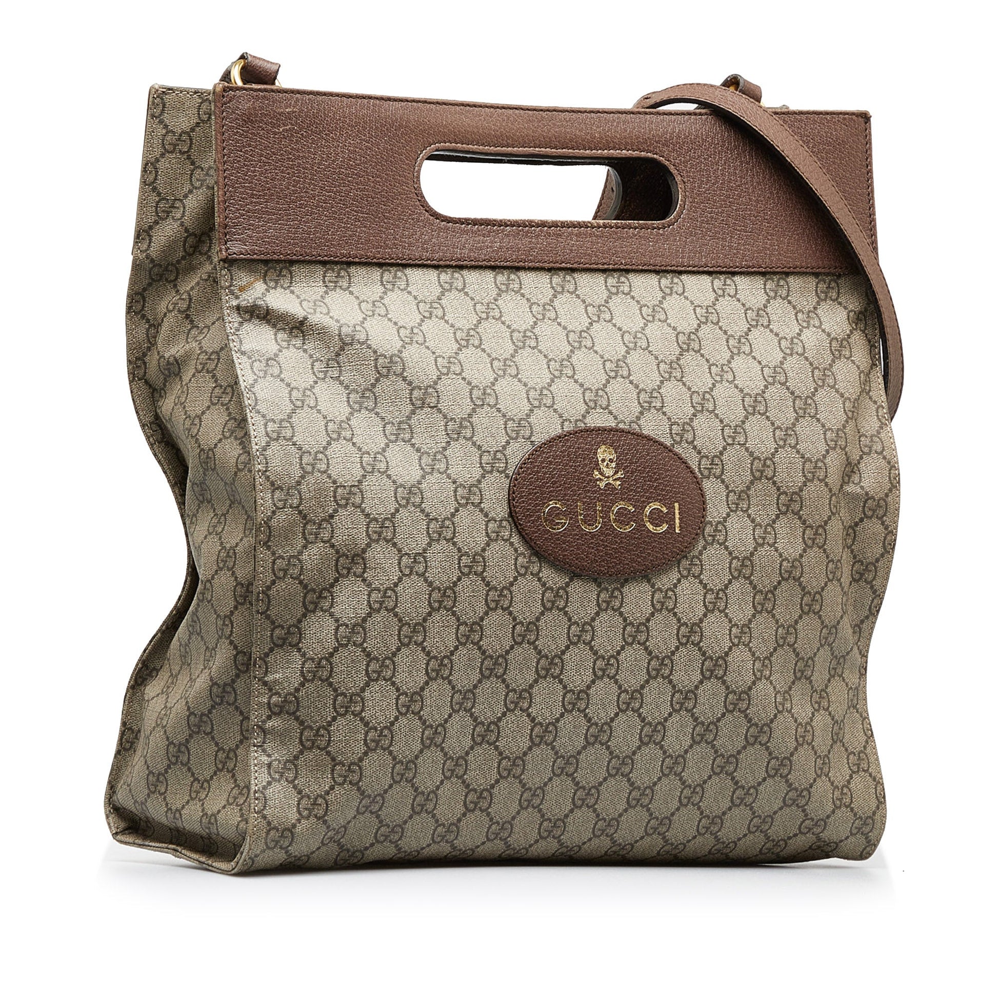 Gucci GG Supreme Brown Leather Canvas Tote Style 3