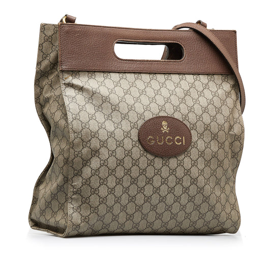 Gucci GG Supreme Brown Leather Canvas Tote Style 3