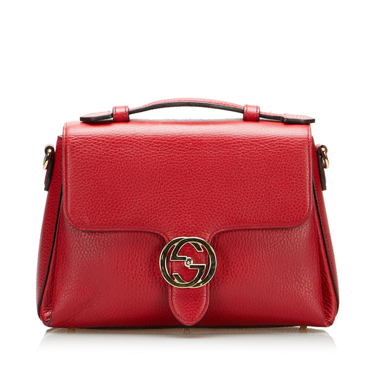 Gucci Interlocking G Red Leather Calfskin Handbag