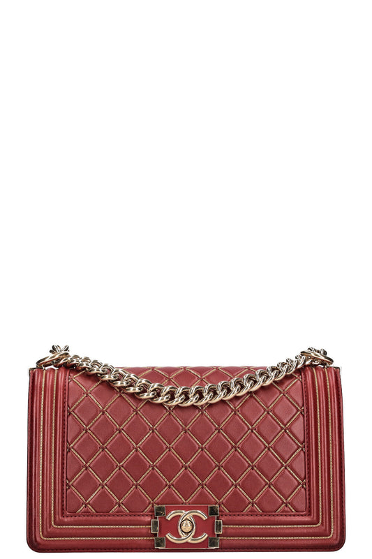 CHANEL Boy Bag Chain Quilted Red