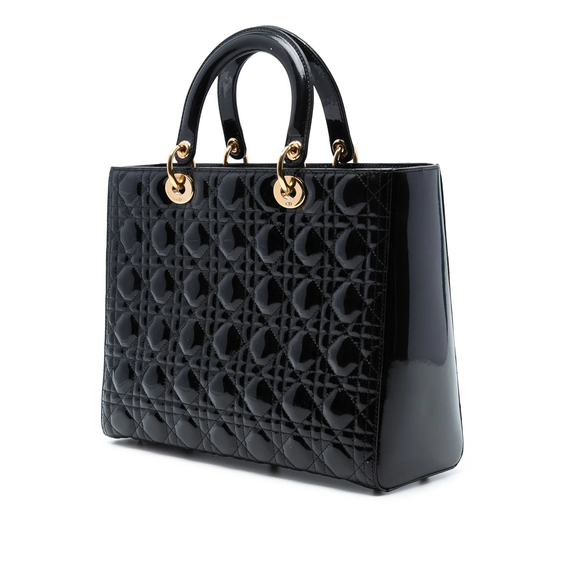 Black Dior Large Patent Cannage Lady Dior Satchel