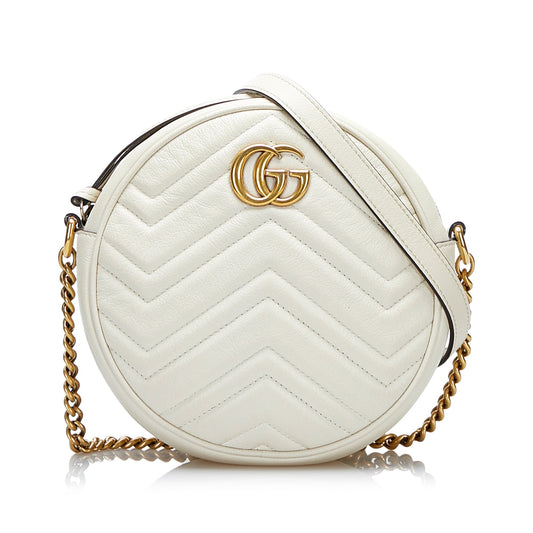 Gucci GG Marmont White Quilted Chain Crossbody