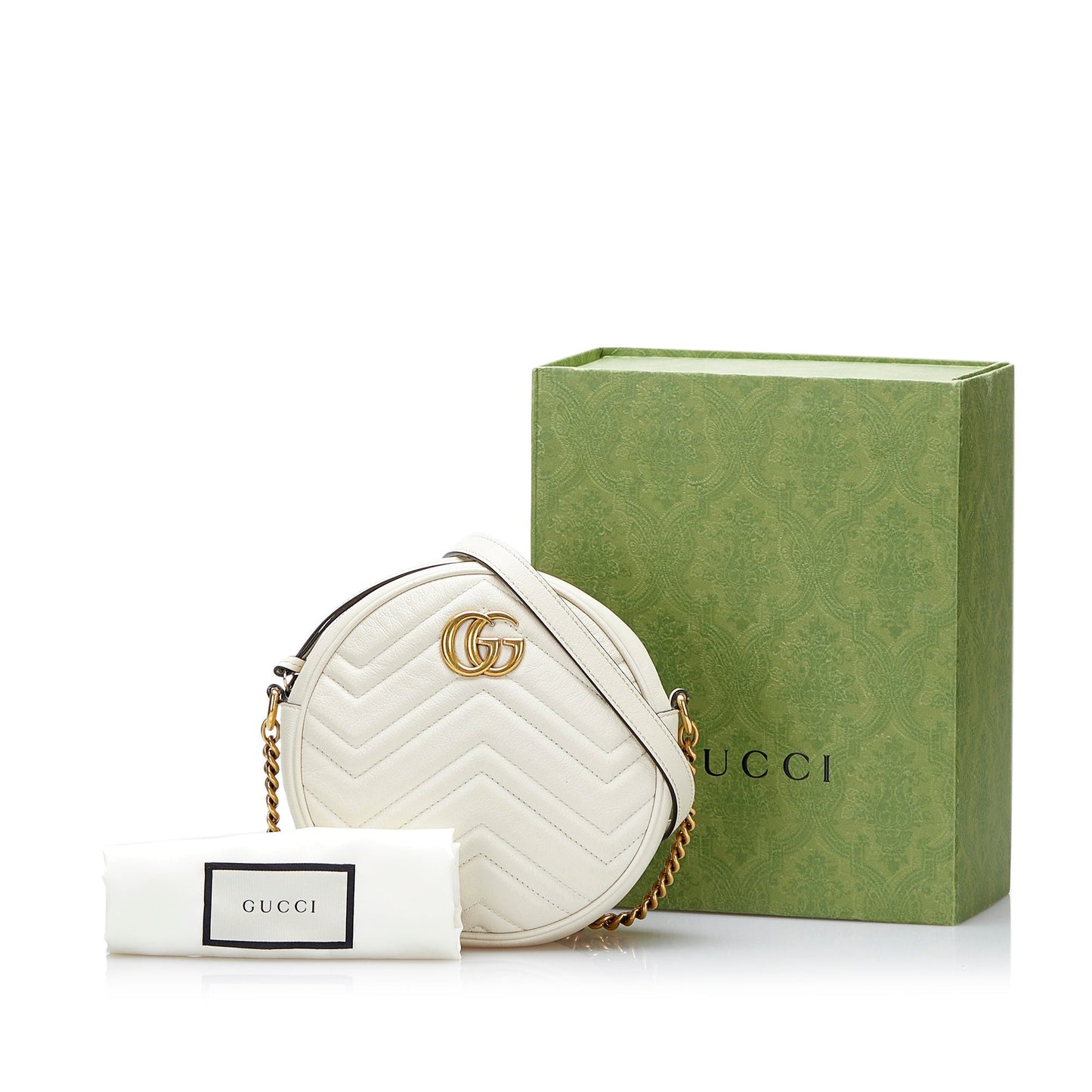 Gucci GG Marmont White Quilted Chain Crossbody