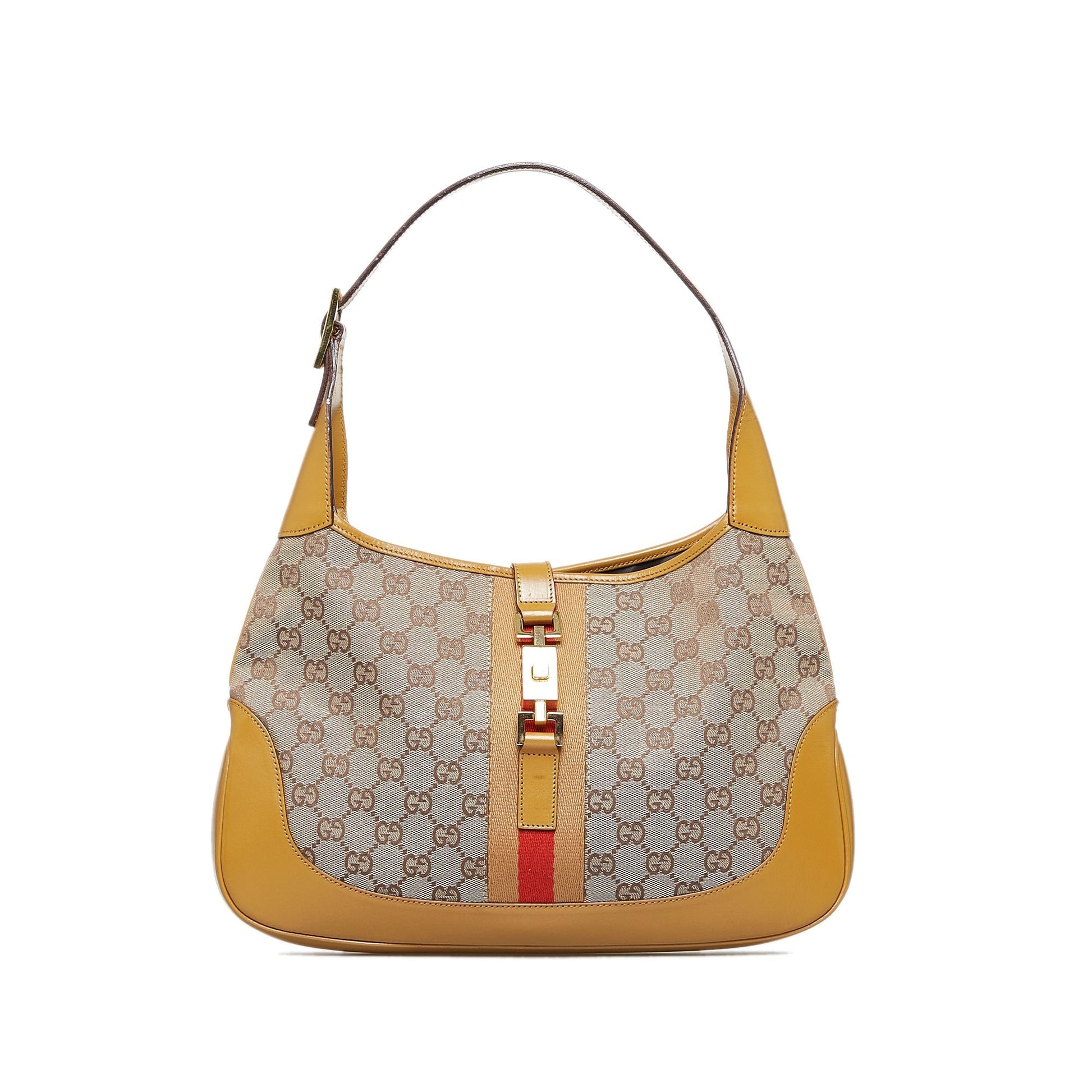Gucci Jackie Brown Leather Canvas Shoulder Bag Style 1