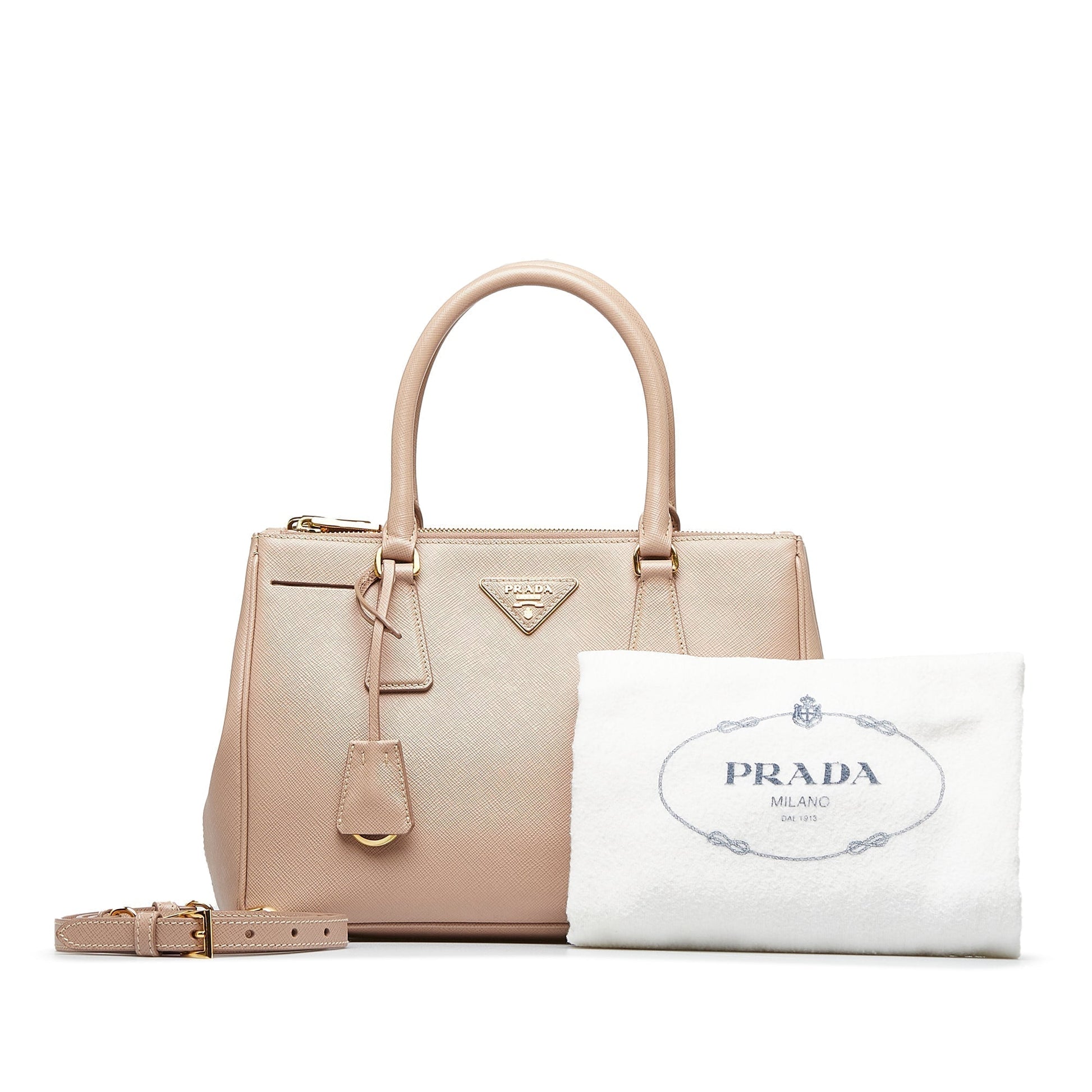 Prada Double Zip Galleria Beige Saffiano Lux Luxury Handbag