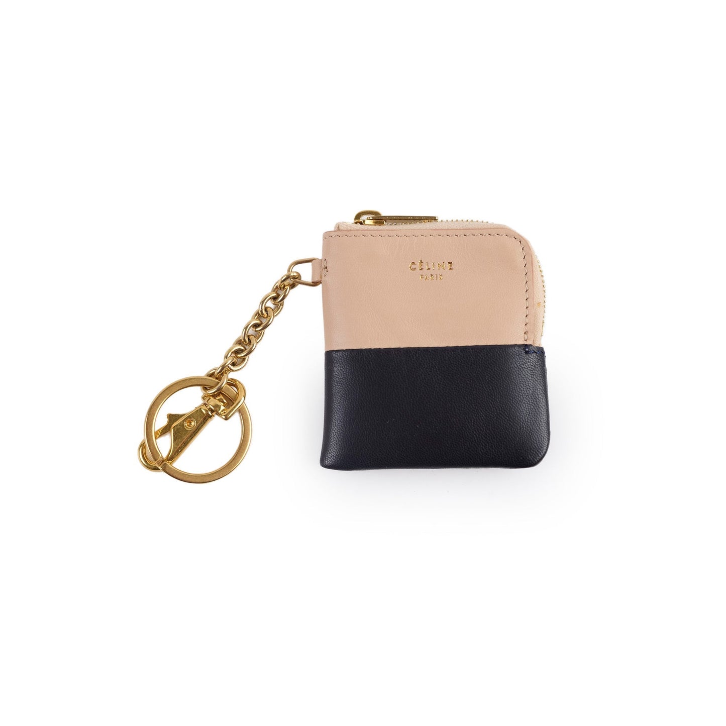 Luxury CELINE Pouch Key Ring Black/Beige