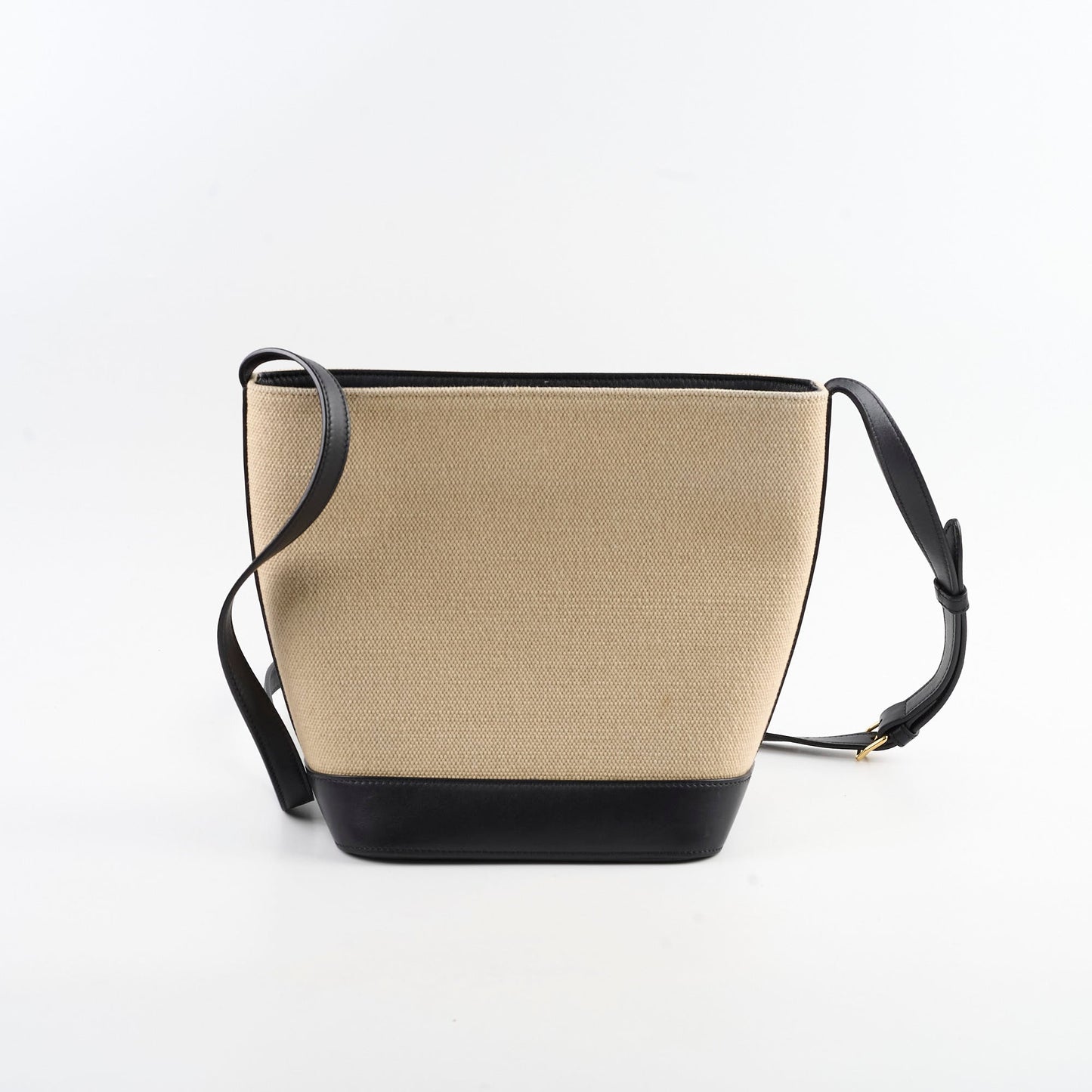 Luxury CELINE Triiomphe Canvas Calfskin Bucket Bag Beige/Black