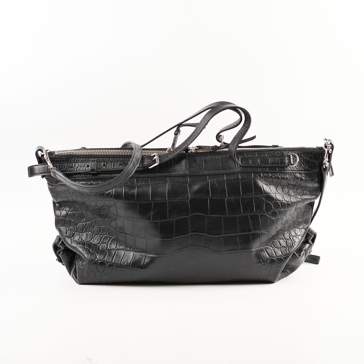 Saint Laurent Croc Embossed Tote Black