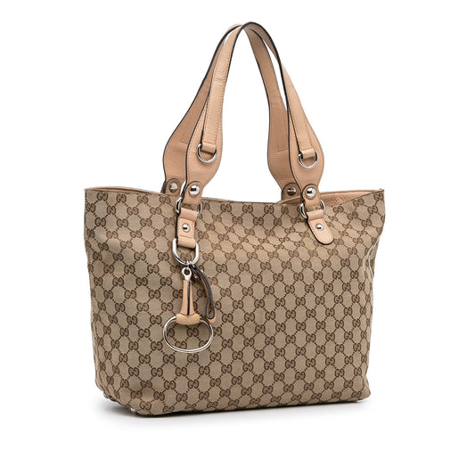 Gucci Brown Leather Canvas Tote Style 27