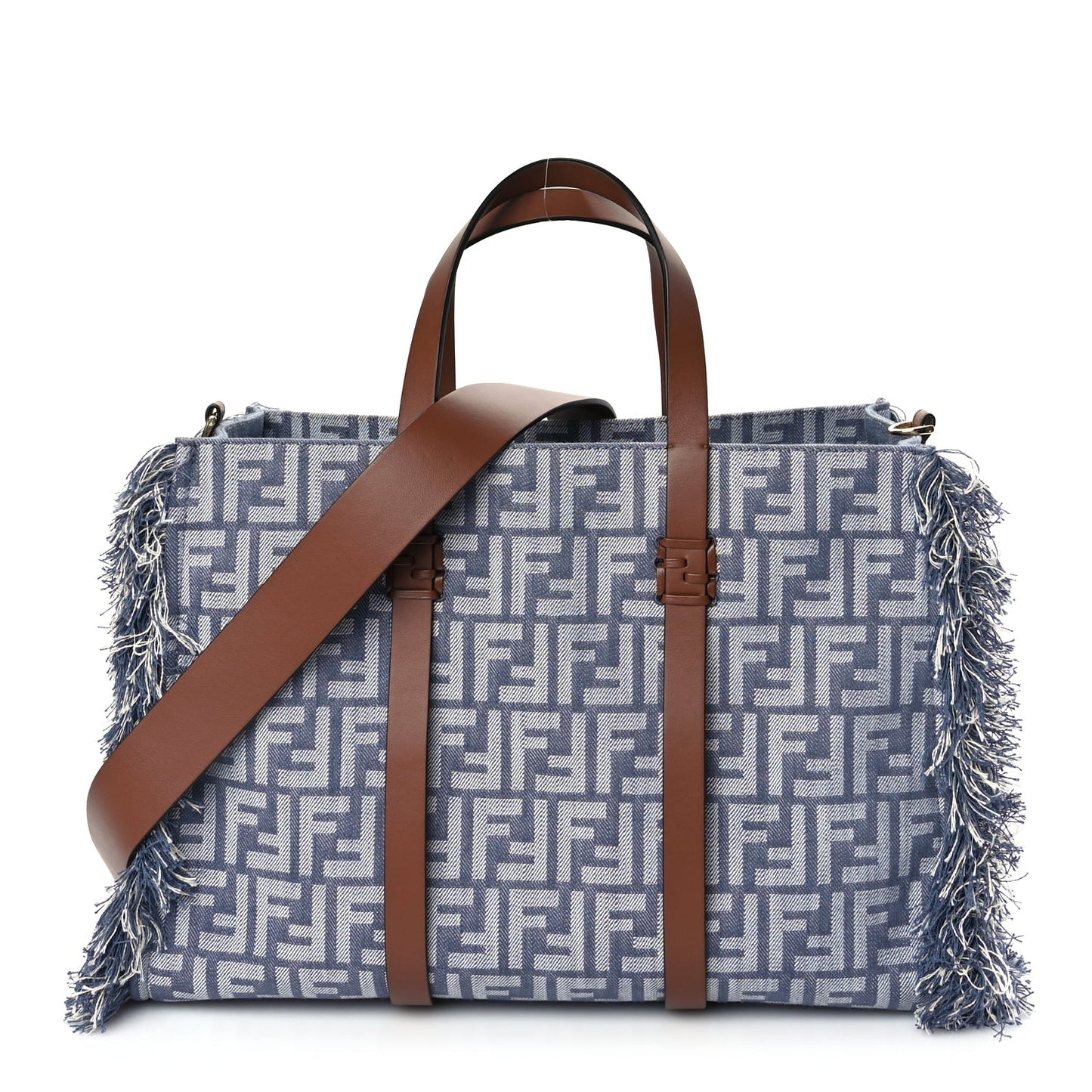 Fendi Denim Vitello King F is Fendi FF Embroidered Summer Tote Myrtle Dark Nut