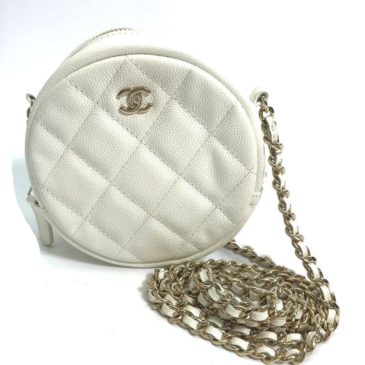 CHANEL Shoulder Bag Caviar skin white CC COCO Mark Quilted Pochette Matelasse Women