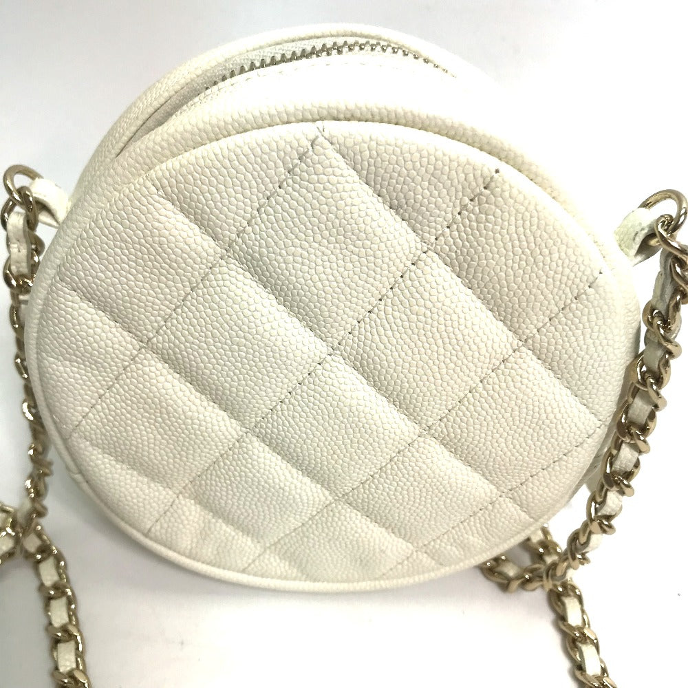 CHANEL Shoulder Bag Caviar skin white CC COCO Mark Quilted Pochette Matelasse Women