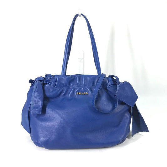 PRADA Handbag leather blue logo Crossbody ribbon Women