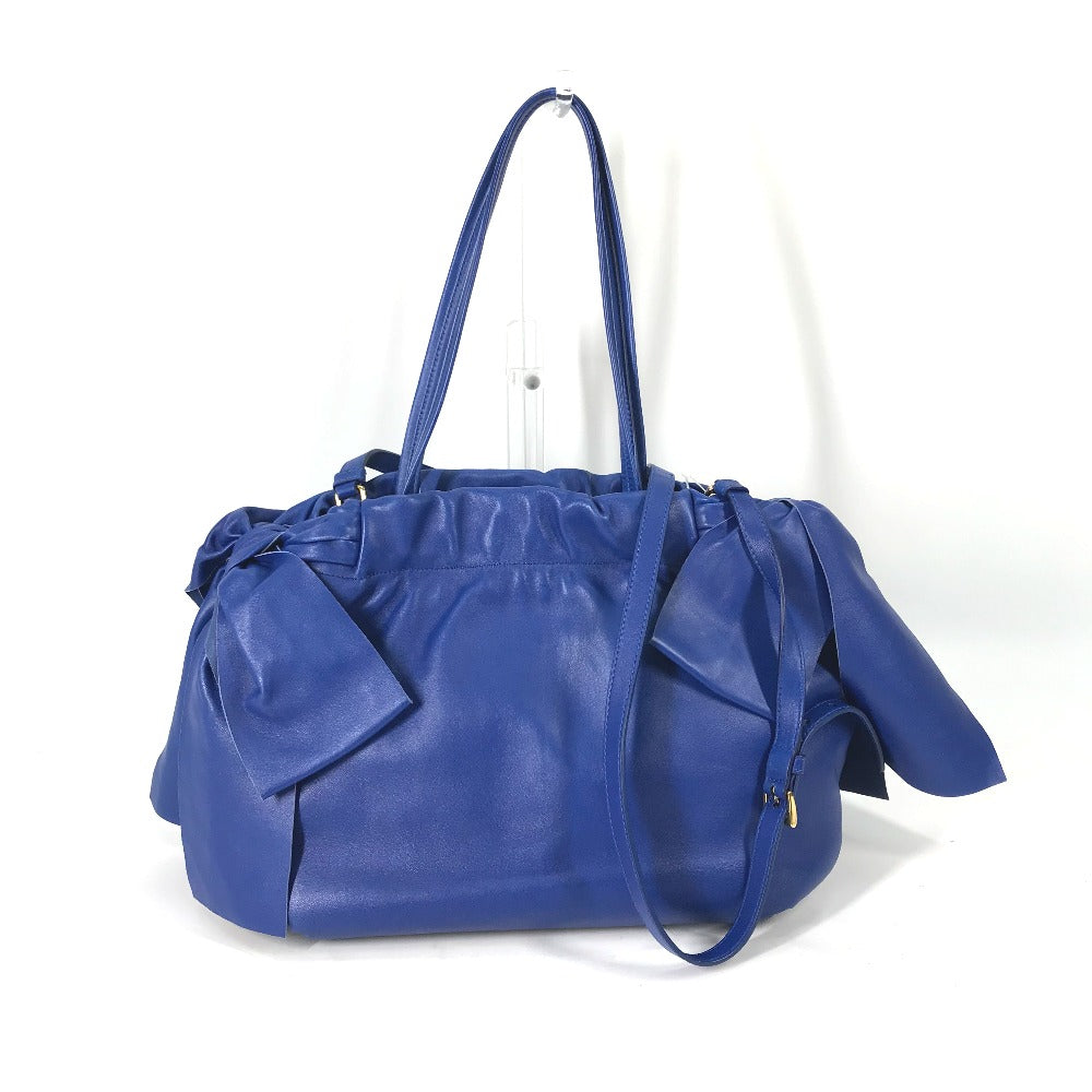 PRADA Handbag leather blue logo Crossbody ribbon Women