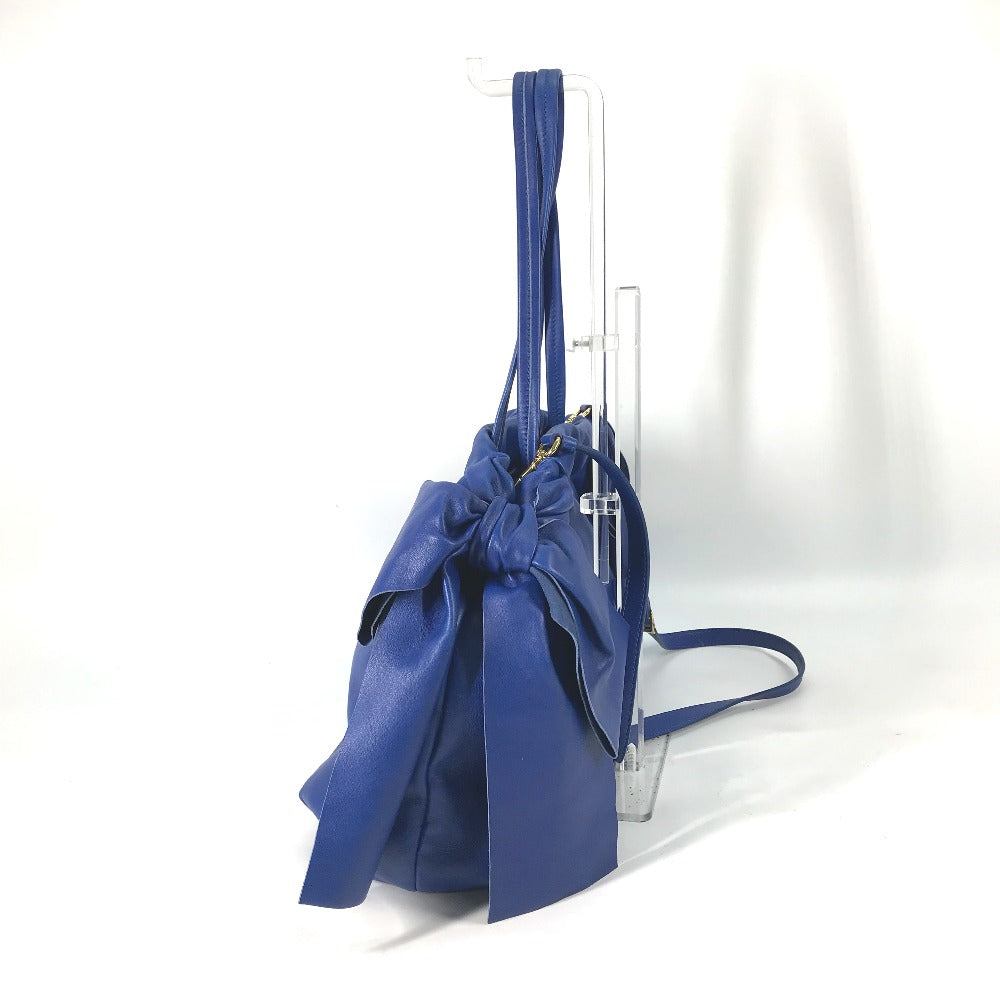 PRADA Handbag leather blue logo Crossbody ribbon Women