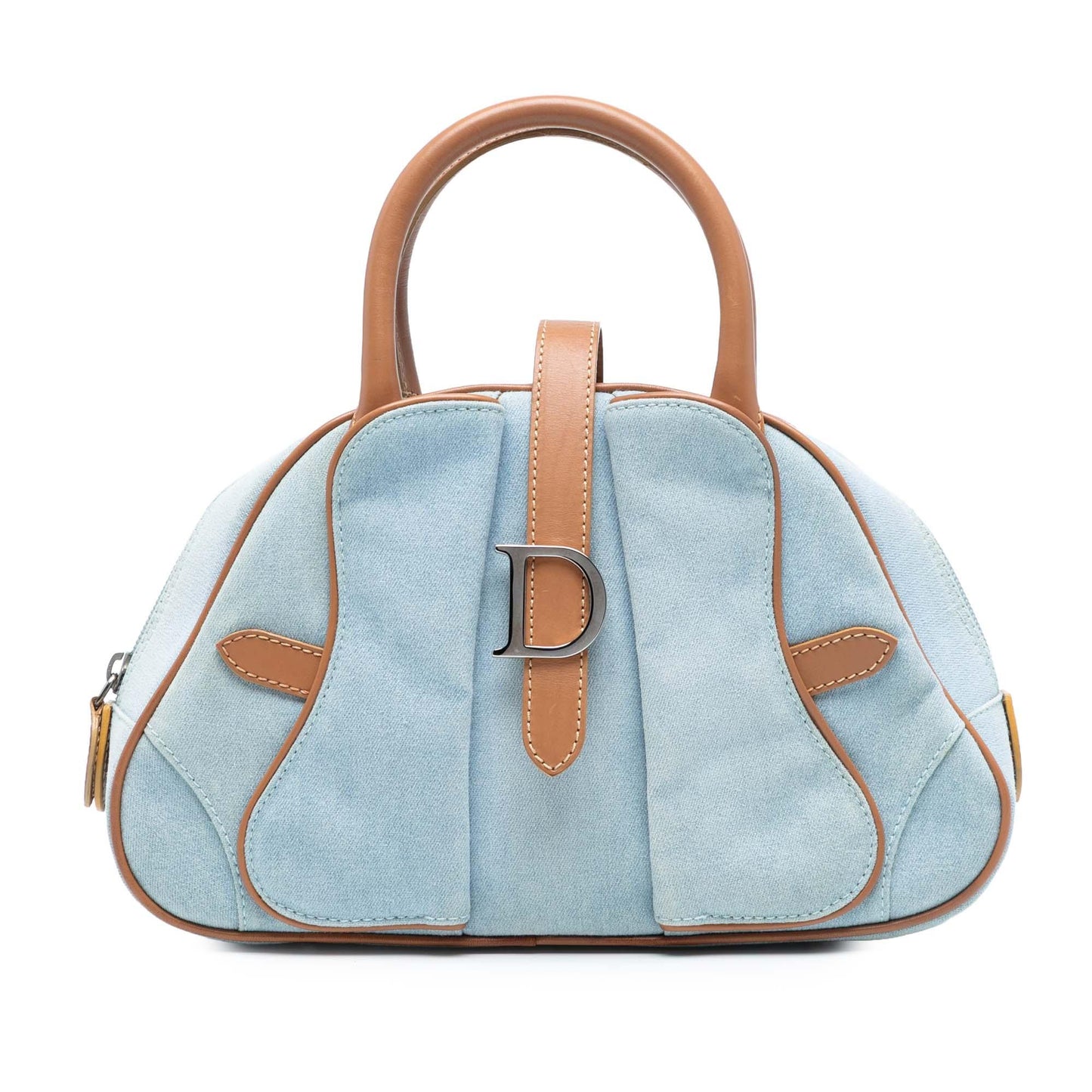 Blue Dior Mini Denim Double Saddle Bowler Bag