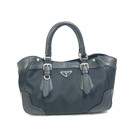 PRADA Handbag Nylon / leather black Triangle logo Tote Bag Women