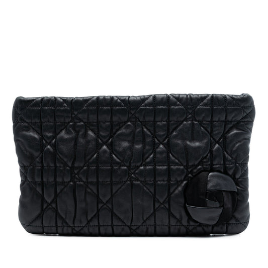 Black Dior Calfskin Cannage Rose Clutch