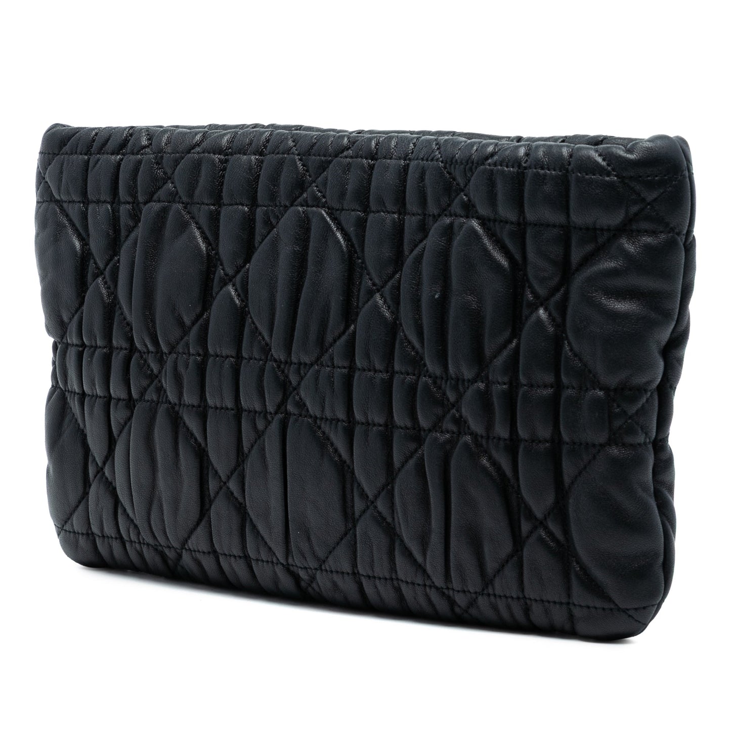Black Dior Calfskin Cannage Rose Clutch