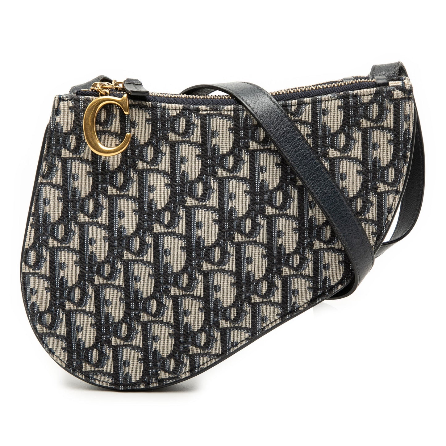 Blue Dior Oblique Canvas Saddle Triple Zip Crossbody
