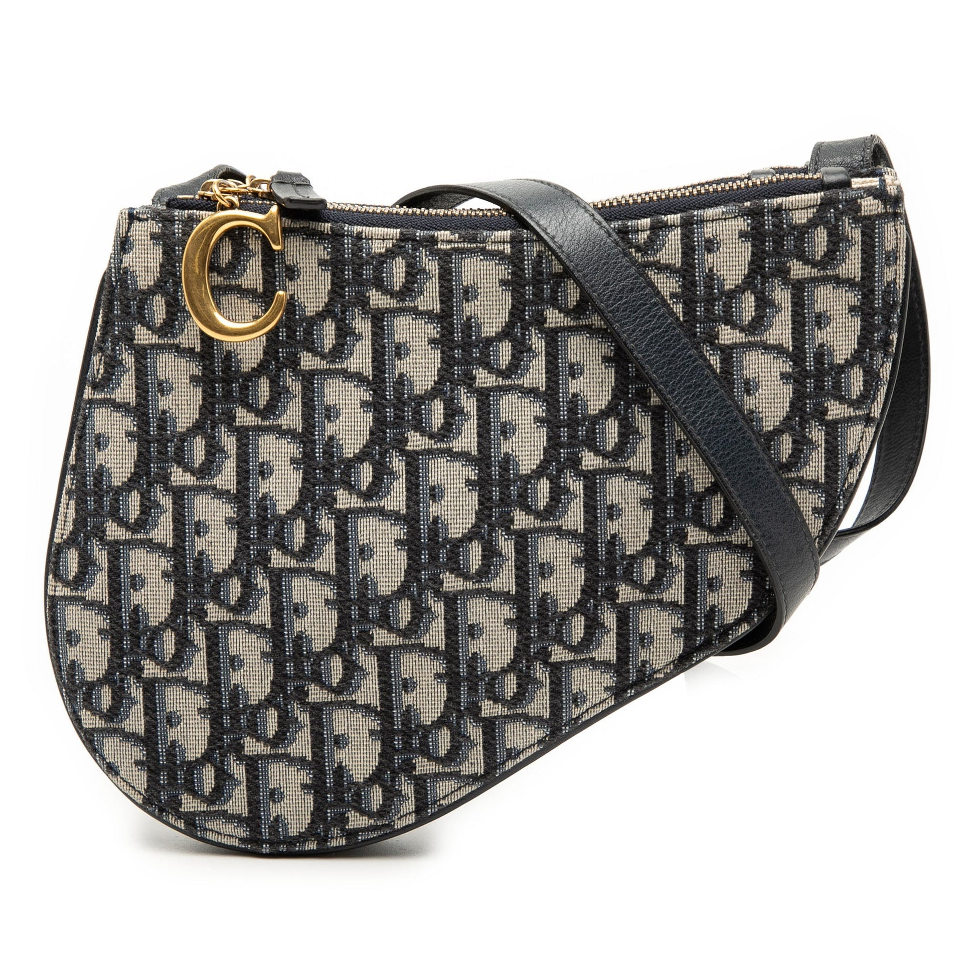 Blue Dior Oblique Canvas Saddle Triple Zip Crossbody