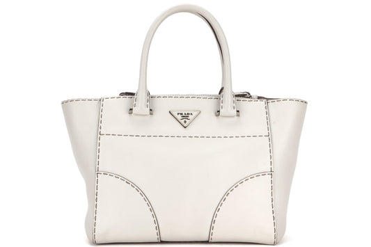 PRADA B2861K TALCO CITY CALF LEATHER 2 WAY BAG SILVER HARDWARE, WITH CARD, STRAP & DUST COVER