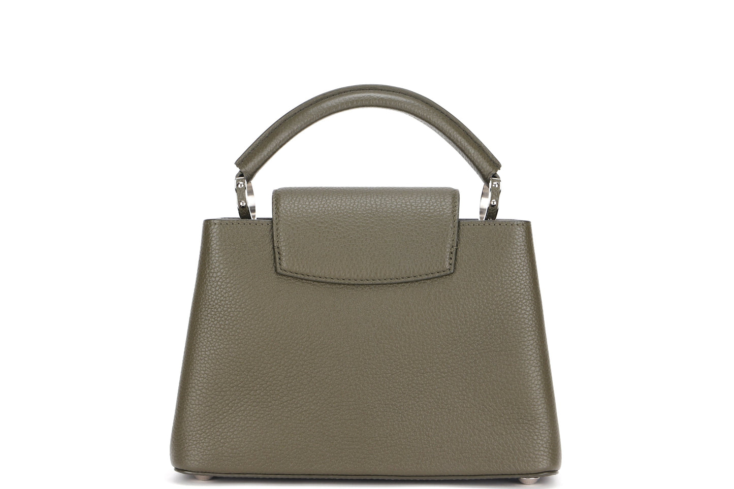 LOUIS VUITTON CAPUCINES BB, KHAKI COLOR TAURILLON LEATHER SILVER HARDWARE, WITH STRAP & DUST COVER Handbag