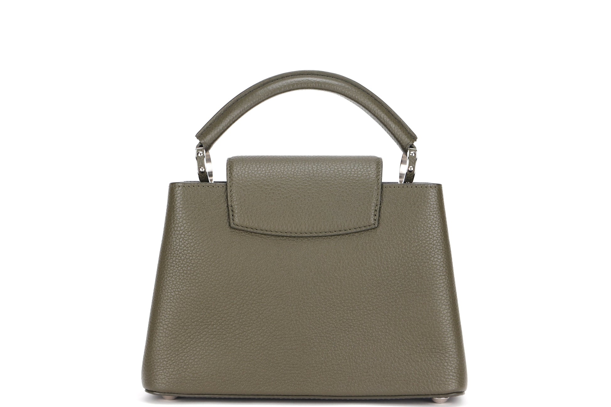 LOUIS VUITTON CAPUCINES BB, KHAKI COLOR TAURILLON LEATHER SILVER HARDWARE, WITH STRAP & DUST COVER Handbag
