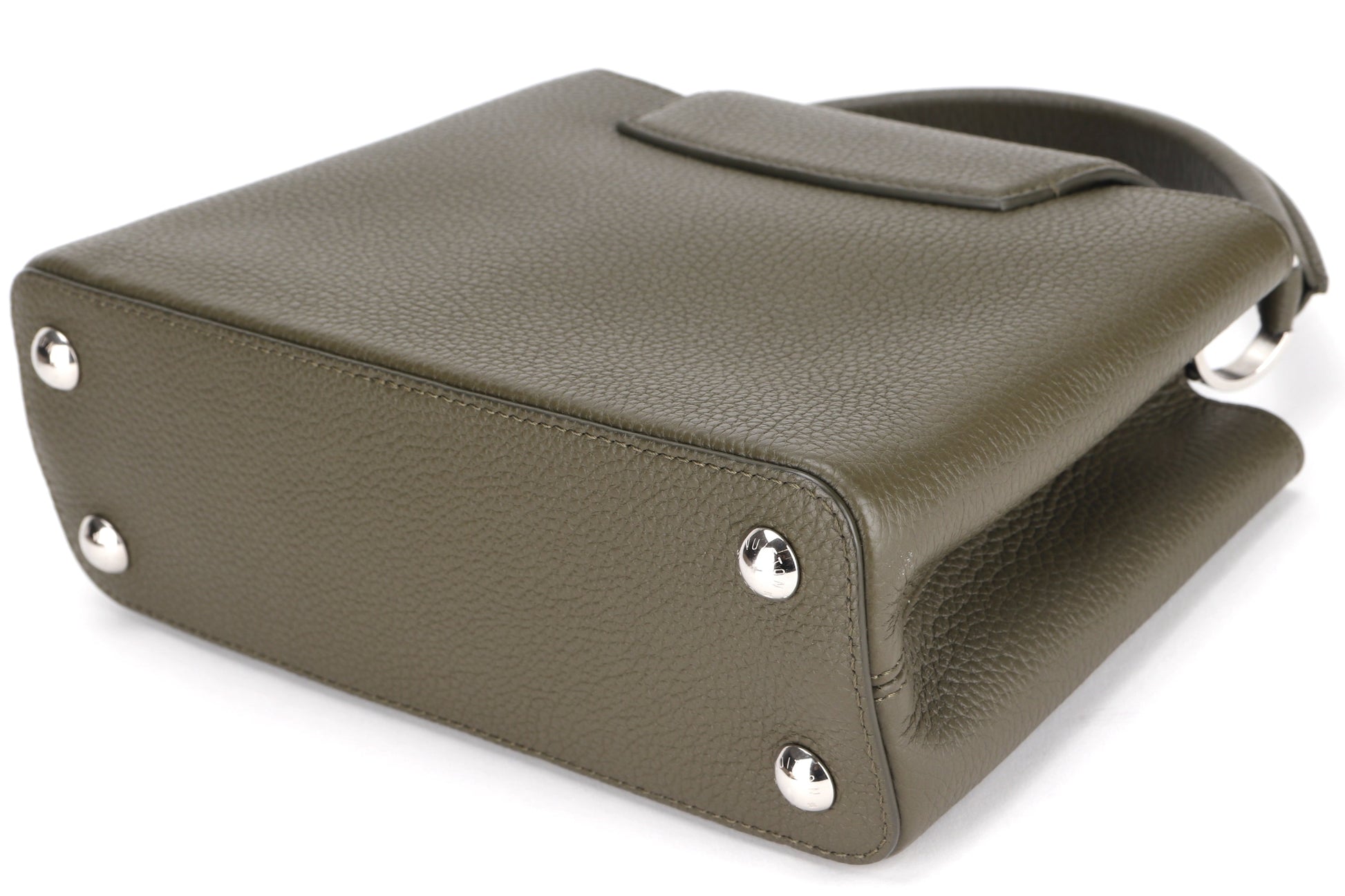 LOUIS VUITTON CAPUCINES BB, KHAKI COLOR TAURILLON LEATHER SILVER HARDWARE, WITH STRAP & DUST COVER Handbag