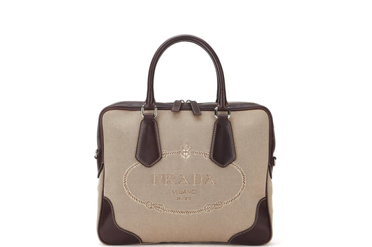 PRADA JACQUARD LOGO SHOULDER BAG CANVAS SILVER HARDWARE, WITH TAG, LOCK & STRAP, NO DUST COVER