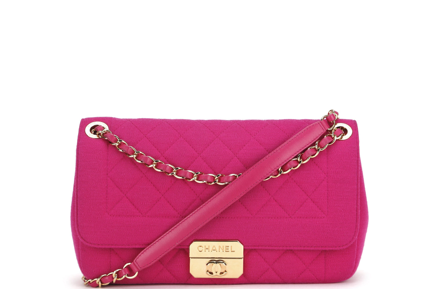 CHANEL CHIC WITH ME FLAP (2016xxxx) LARGE PINK JERSEY GOLD HARDWARE, WITH  & DUST COVER